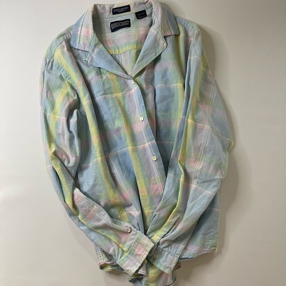 Lands End Button Up Pastel Plaid